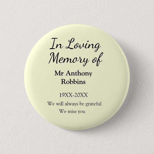 In Loving memory of name funeral memory keepsake 2 Inch Round Button (Front)