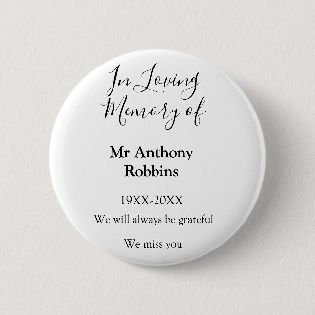 In Loving memory of name funeral memory keepsake 2 Inch Round Button (Front)