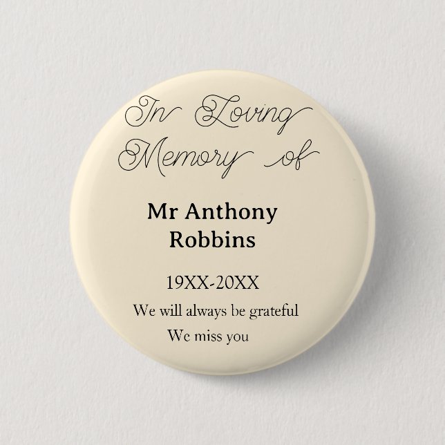 In Loving memory of name funeral memory keepsake 2 Inch Round Button (Front)