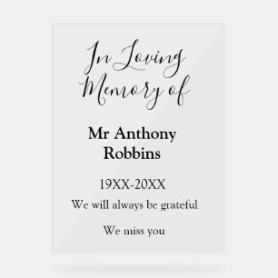 In Loving memory of name funeral memory keepsake Acrylic Sign