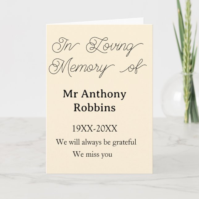 In Loving memory of name funeral memory keepsake Card (Front)