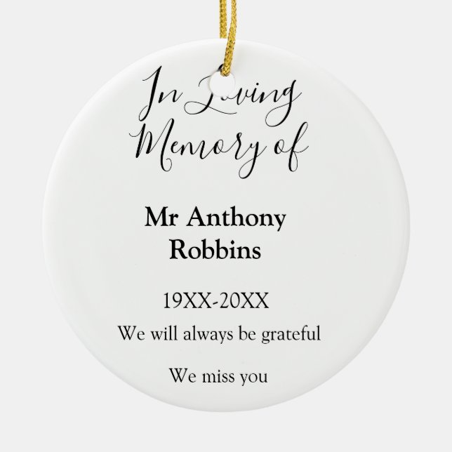 In Loving memory of name funeral memory keepsake Ceramic Ornament (Front)
