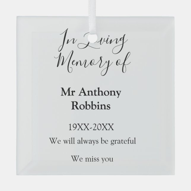 In Loving memory of name funeral memory keepsake Glass Ornament (Front)