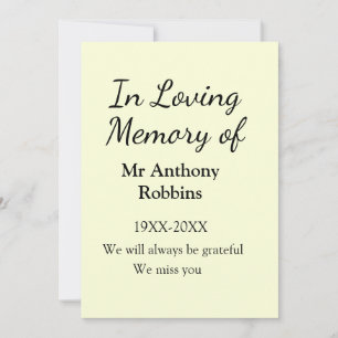 In Loving memory of name funeral memory keepsake Invitation