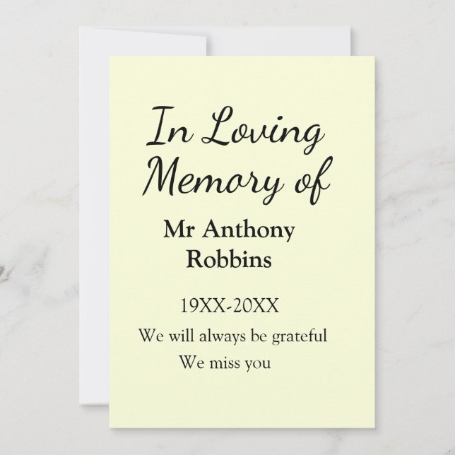 In Loving memory of name funeral memory keepsake Invitation (Front)