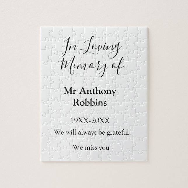 In Loving memory of name funeral memory keepsake Jigsaw Puzzle (Vertical)