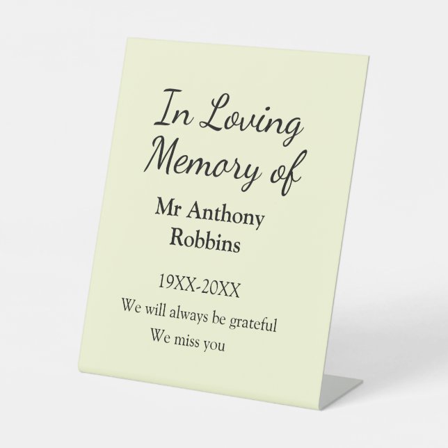 In Loving memory of name funeral memory keepsake Pedestal Sign (Front)