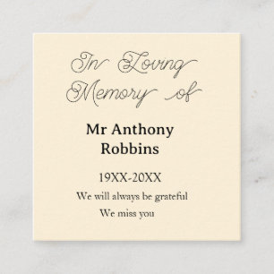 In Loving memory of name funeral memory keepsake Square Business Card