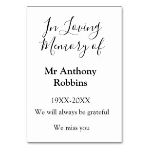 In Loving memory of name funeral memory keepsake Table Number