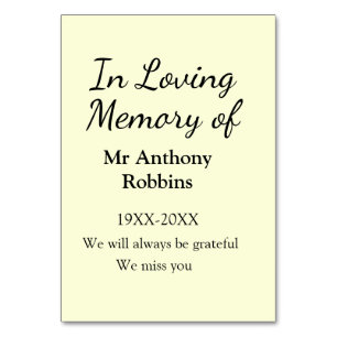 In Loving memory of name funeral memory keepsake Table Number