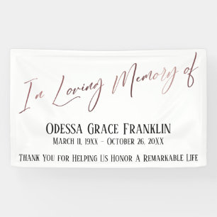 In Loving Memory of Rose Gold Modern Handwriting Banner