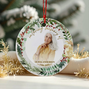 In Loving Memory of Wreaths Photo Memorial Ceramic Ornament