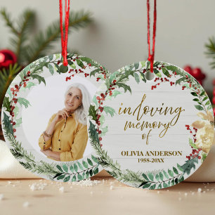 In Loving Memory of Wreaths Photo Memorial Ceramic Ornament