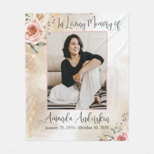 In Loving Memory Peach and Gold Funeral Fleece Blanket