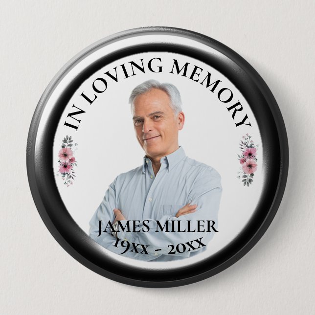 IN LOVING MEMORY. Personalize Photo Button (Front)
