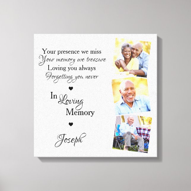 In Loving Memory Personalized 3 Photo Memorial Canvas Print (Front)