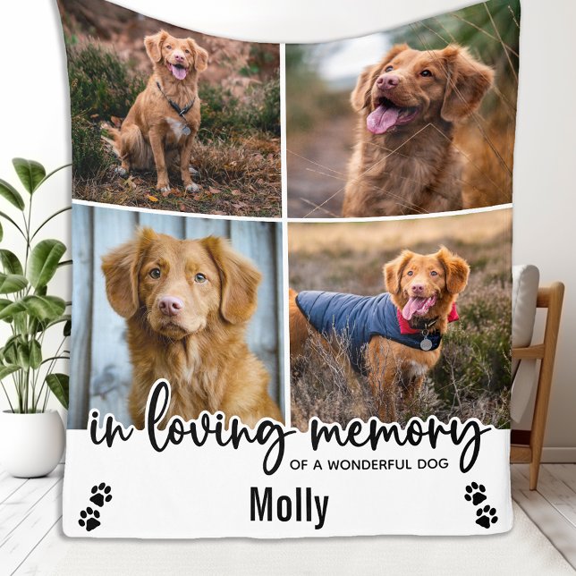 In Loving Memory Pet Dog Memorial Photo Collage Fleece Blanket (Creator Uploaded)