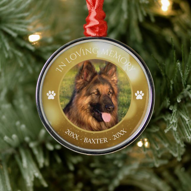 In Loving Memory Pet Photo Gold Keepsake Metal Ornament (Tree)