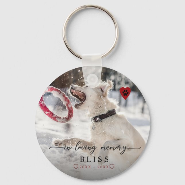 In Loving Memory Pet Photo Paw Print Monogram Keychain (Front)