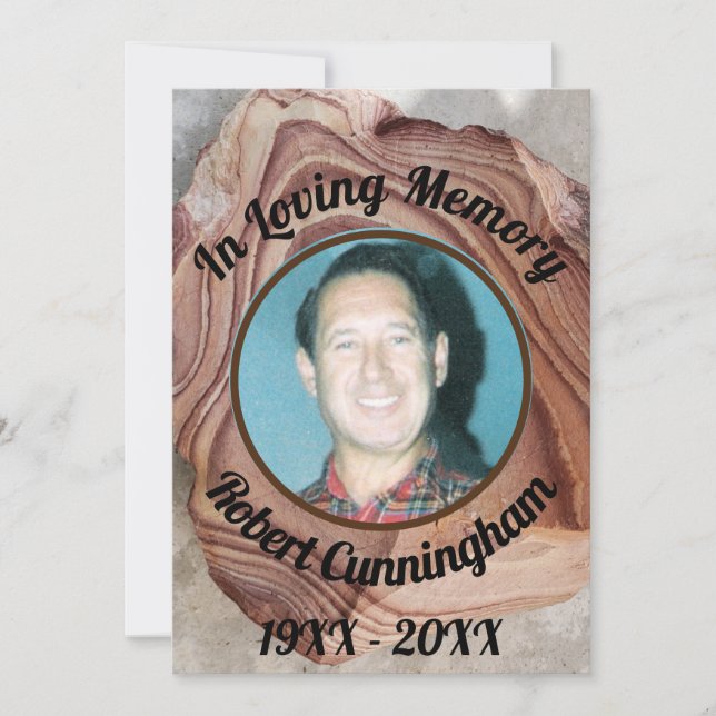 In Loving Memory Petrified Wood Photo Memorial  Invitation (Front)