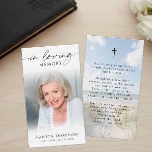 In Loving Memory Photo Beach Cross Prayer Cards