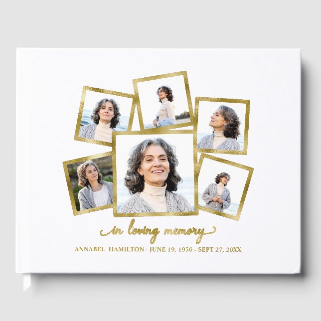 In Loving Memory Photo Collage Memorial or Funeral Guest Book (Front)