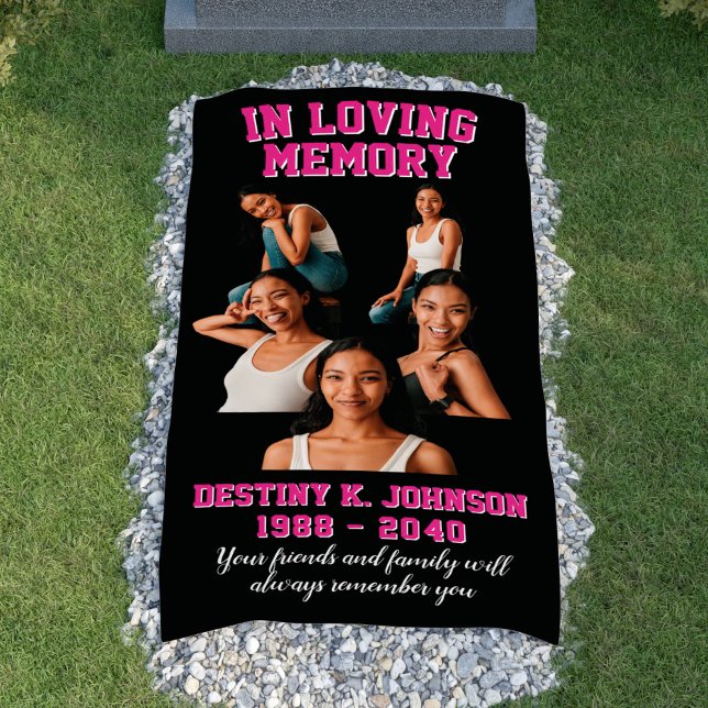 In Loving Memory Photo Collage Pink Grave Blanket Banner (In Loving Memory Photo Collage Pink Grave Blanket Banner
)