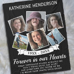 In Loving Memory Photo Fleece Blanket<br><div class="desc">Personalized memorial blanket featuring 6 treasured pictures of your beloved one, the remembrance text "forever in our hearts", a sympathy quote that reads "when tomorrow starts without me, don't think we're far apart, for everytime you think of me, I'm right here in your heart", their name, and their birth/death date....</div>