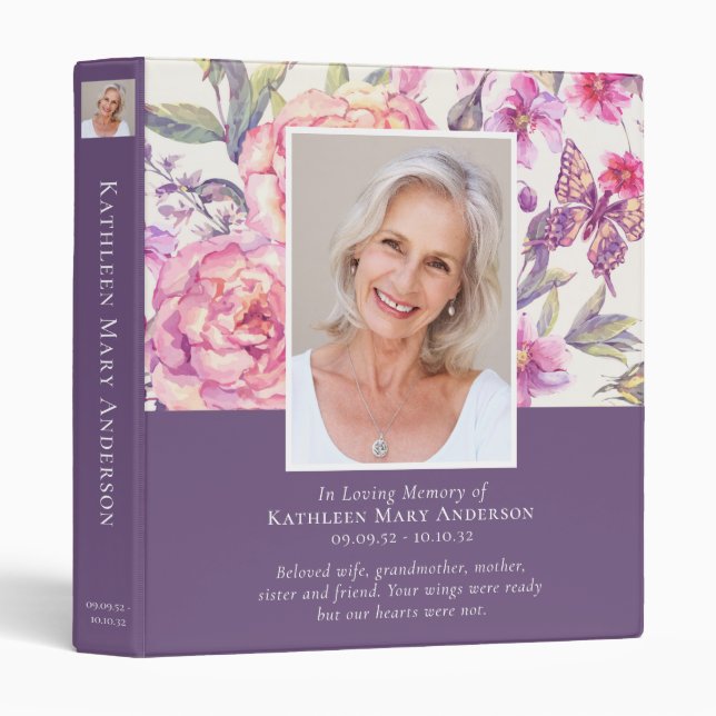 In Loving Memory Photo Floral Memorial Binder (Front/Spine)