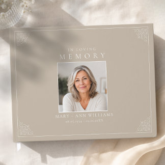 In Loving Memory Photo Funeral Beige Brown Guest Book