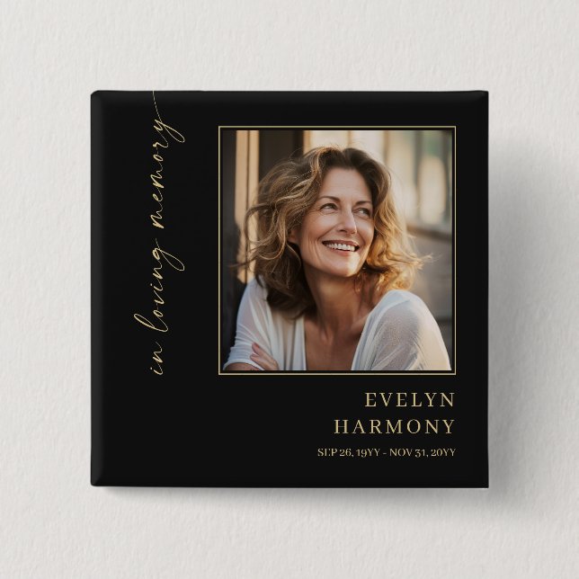In Loving Memory Photo Funeral Memorial 2 Inch Square Button (Front)