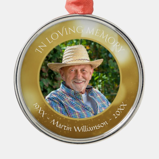 In Loving Memory Photo Gold Keepsake Metal Ornament (Front)