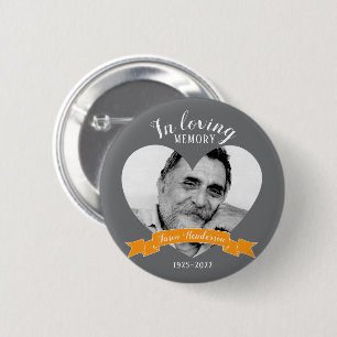 In loving memory photo heart name orange button