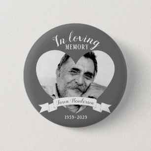 In loving memory photo heart name white ribbon 2 inch round button