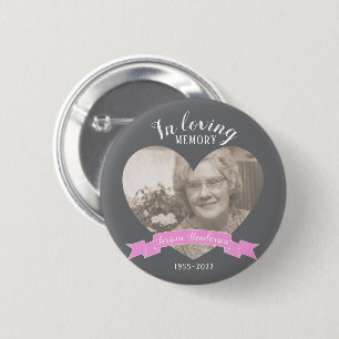 In loving memory photo heart pink ribbon button