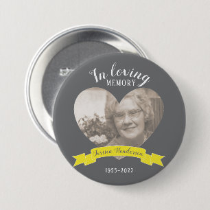 In loving memory photo heart yellow ribbon 3 inch round button