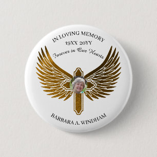 In Loving Memory Photo Keepsake Cross with Wings 2 Inch Round Button