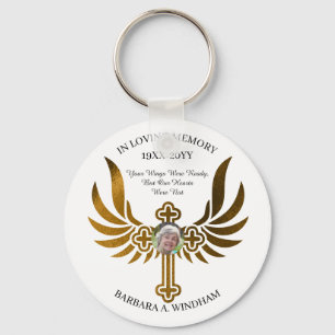 In Loving Memory Photo Keepsake Cross with Wings K Keychain