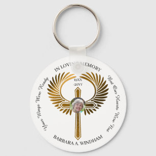 In Loving Memory Photo Keepsake Cross with Wings Keychain