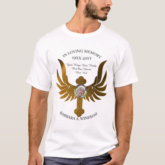 In Loving Memory Photo Keepsake Cross with Wings T-Shirt (Front)