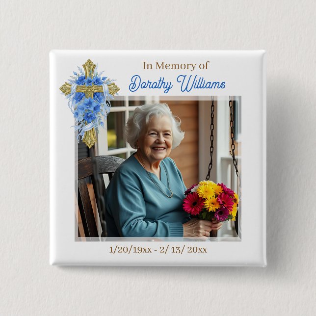 In Loving Memory | Photo Memorial 2 Inch Square Button (Front)