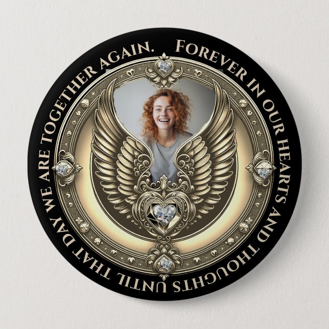 In Loving Memory Photo Memorial Diamond Look  4 Inch Round Button (Front)
