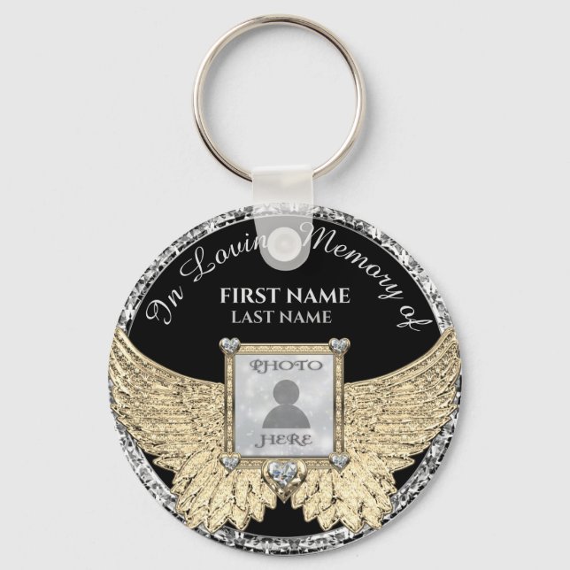 In Loving Memory Photo Memorial Diamond Look Keychain (Front)
