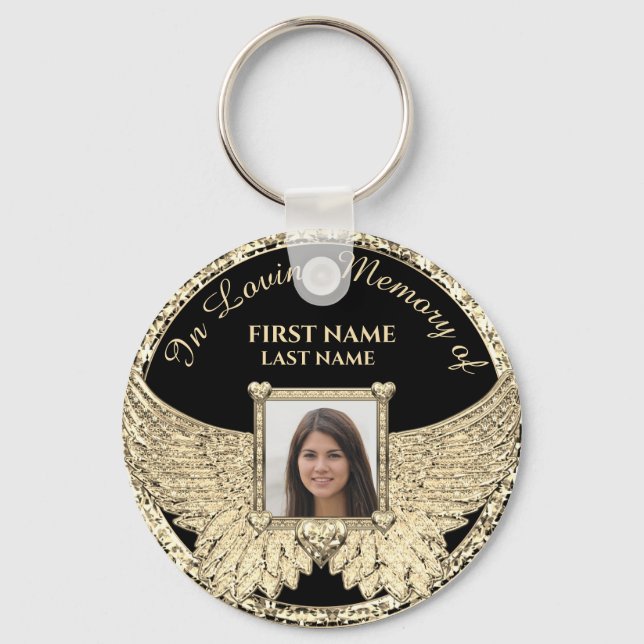 In Loving Memory Photo Memorial Diamond Look Keychain (Front)