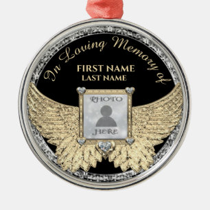 In Loving Memory Photo Memorial Diamond Look  Meta Metal Ornament