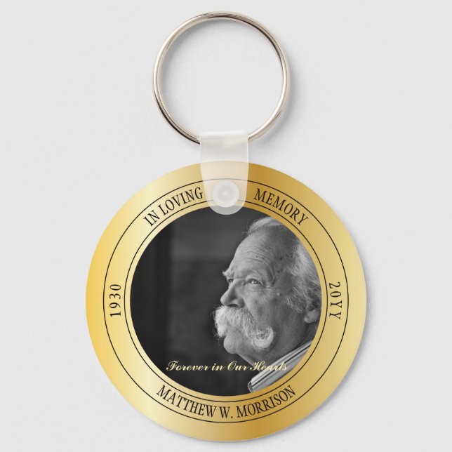 In Loving Memory Photo Memorial | Funeral Gold Keychain (Front)