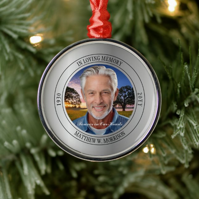 In Loving Memory Photo Memorial Keepsake Metal Ornament (Tree)