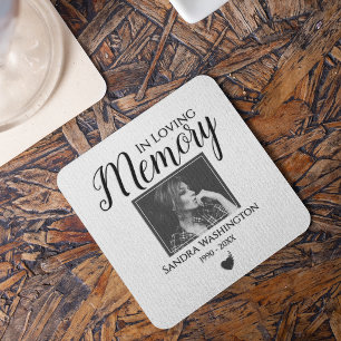 In Loving Memory   Photo Memorial Service Square Paper Coaster
