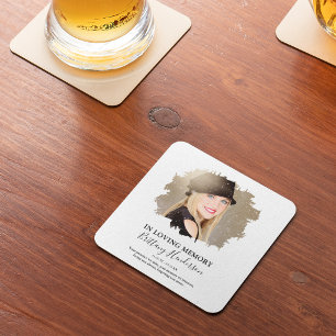 In Loving Memory   Photo Memorial Square Paper Coaster