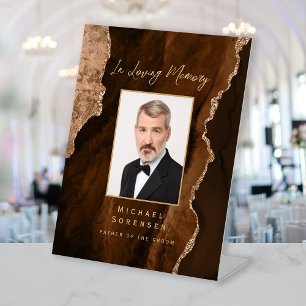In Loving Memory Photo Mocha Brown Agate Wedding Pedestal Sign